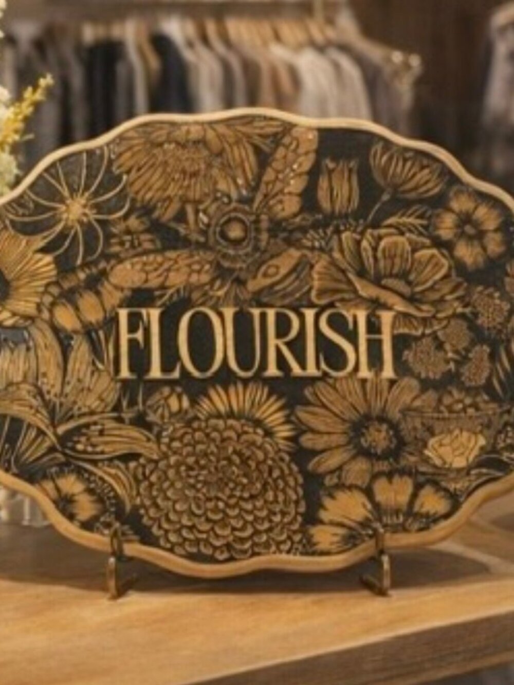 Hand Burned "Flourish" Wooden Plaque